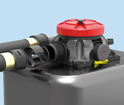 Tubes and hoses fitted with ARGO-HYTOS Quick-Connect connections are simply plugged into the appropriate adapter and fixed with locking clips. The hose cannot pull off, but can rotate to prevent twisting.